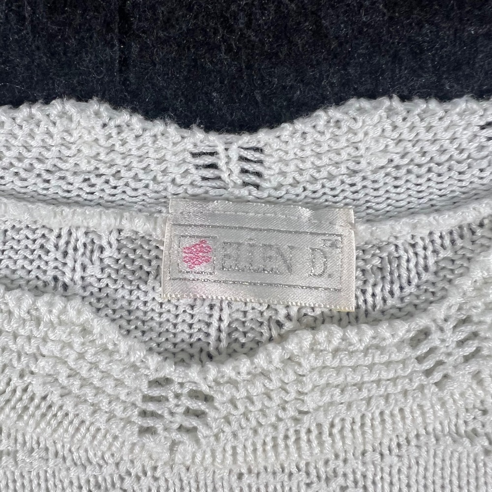 Ellen D Sweater Womens XL White Pointelle Knit Crochet Trim Vintage 90s Romantic - Picture 3 of 7